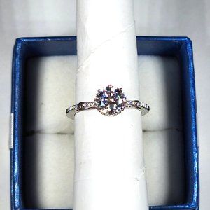 Moissanite fancy engagement/promise ring in Platinum over 925 SS sz 7 1.50 cts
